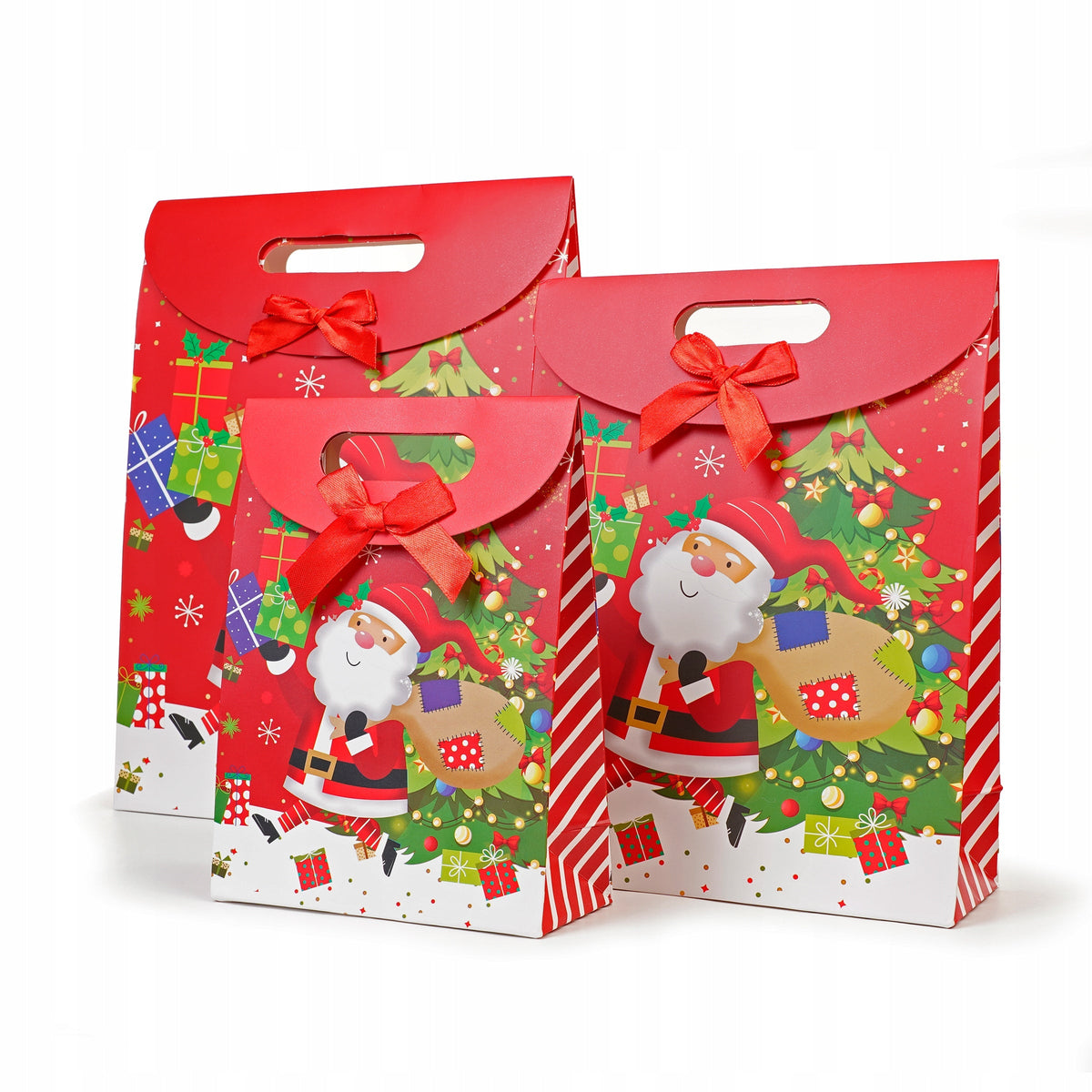 Weihnachts-Geschenktüten Weihnachtsmann mit Klettverschluss, 3 Größen, 3 Stück