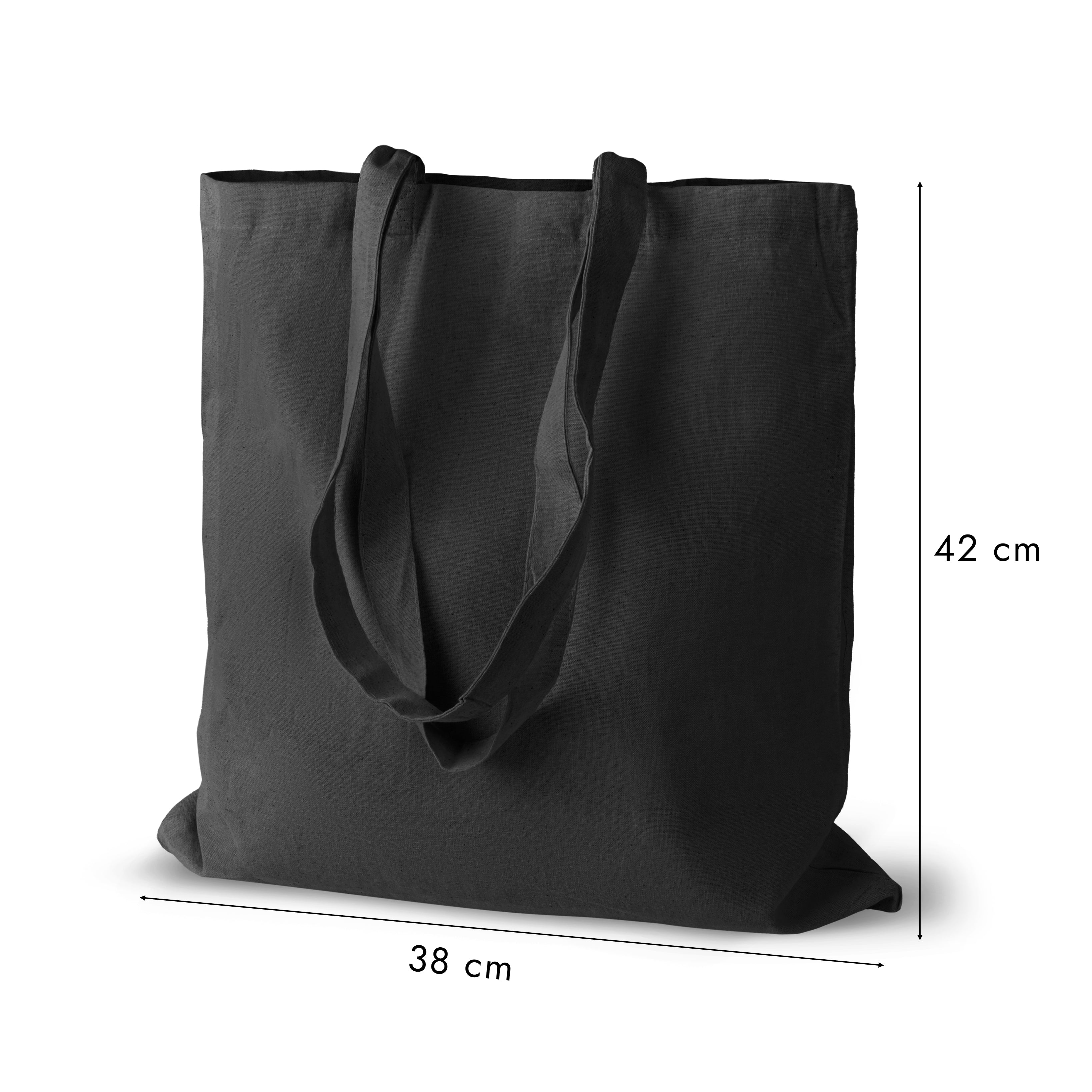 Baumwolltasche Schwarz 380x420 mm Griff: 70 cm