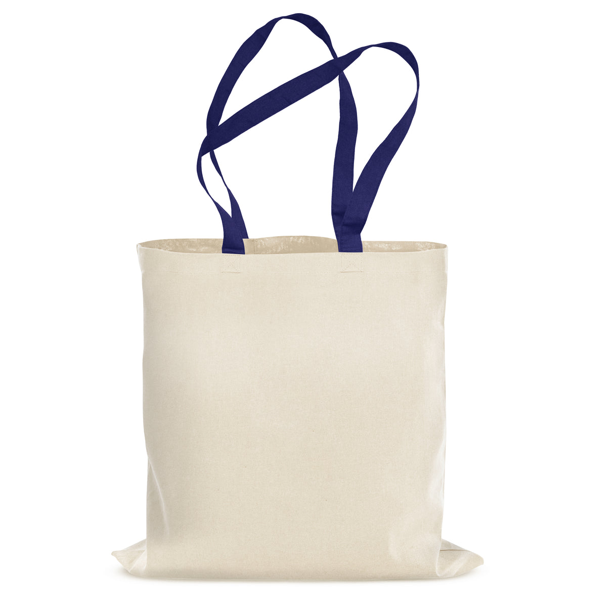 Baumwolltasche 38x42 cm Ecru mit dunkelblauen Henkeln 70cm