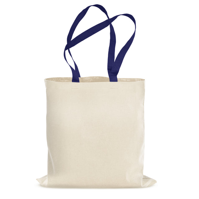 Baumwolltasche 38x42 cm Ecru mit dunkelblauen Henkeln 70cm