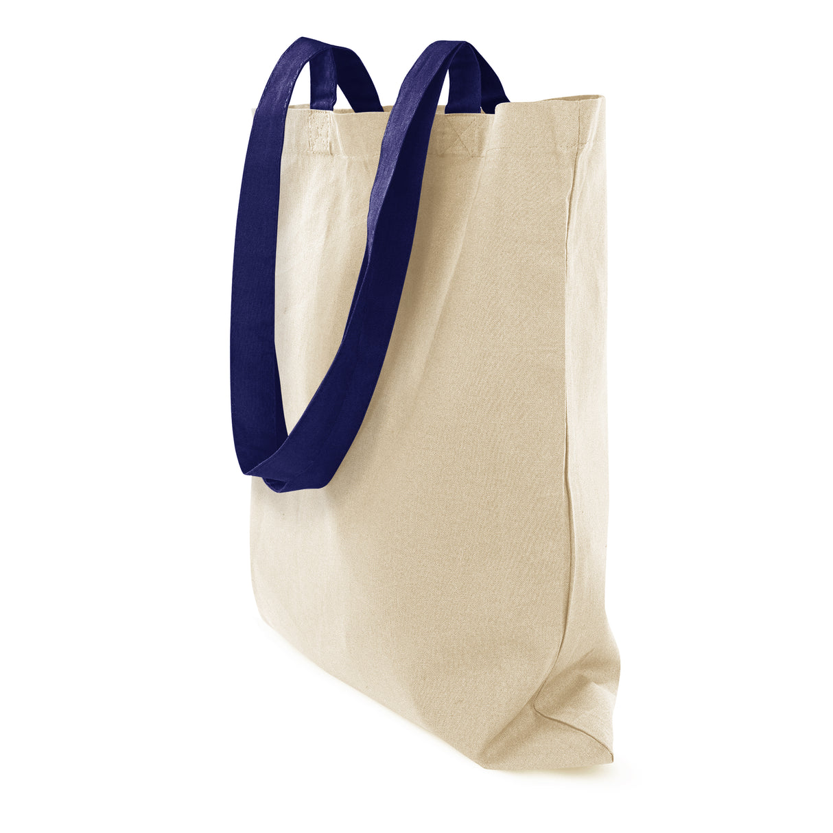 Baumwolltasche 38x42 cm Ecru mit dunkelblauen Henkeln 70cm