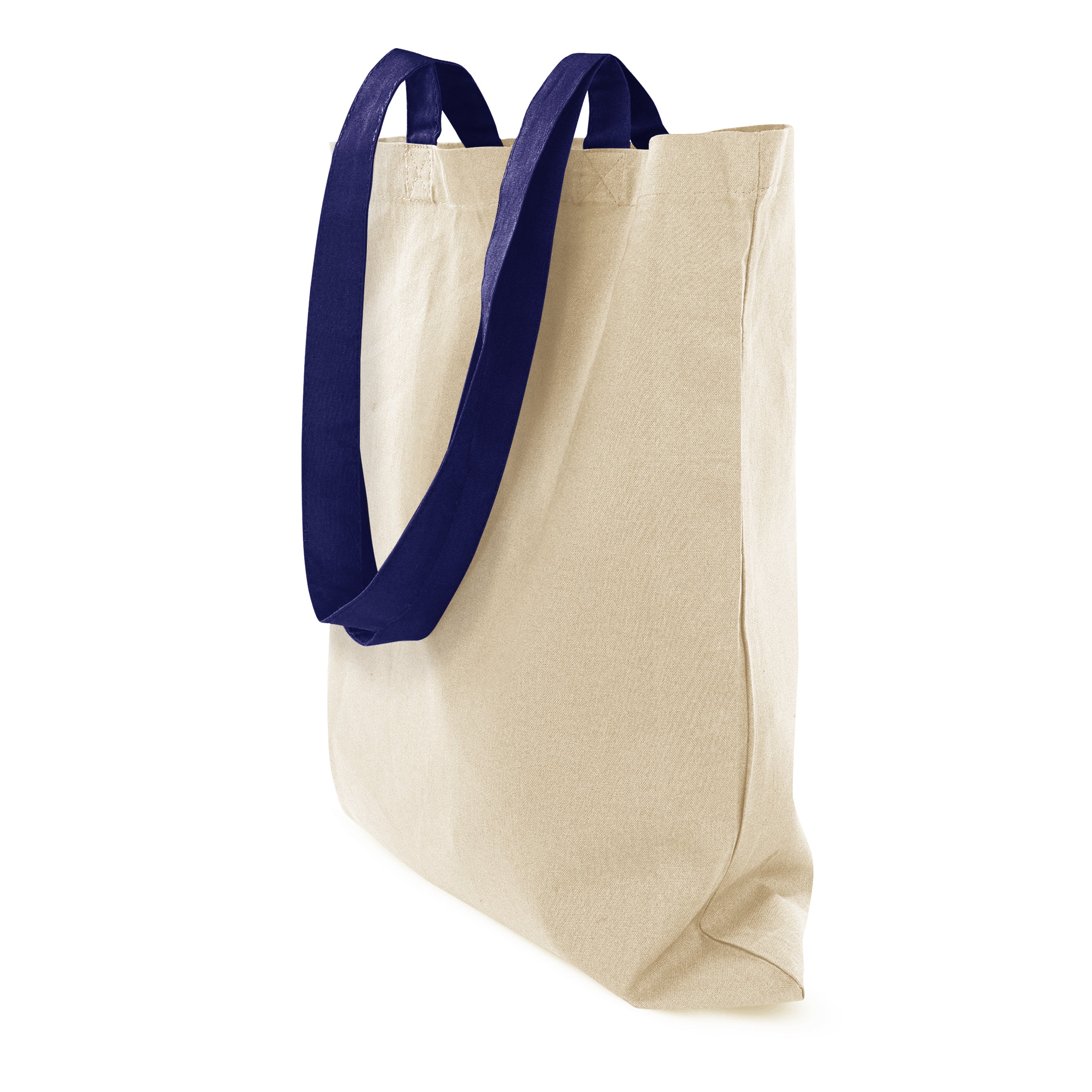 Baumwolltasche 38x42 cm Ecru mit dunkelblauen Henkeln 70cm