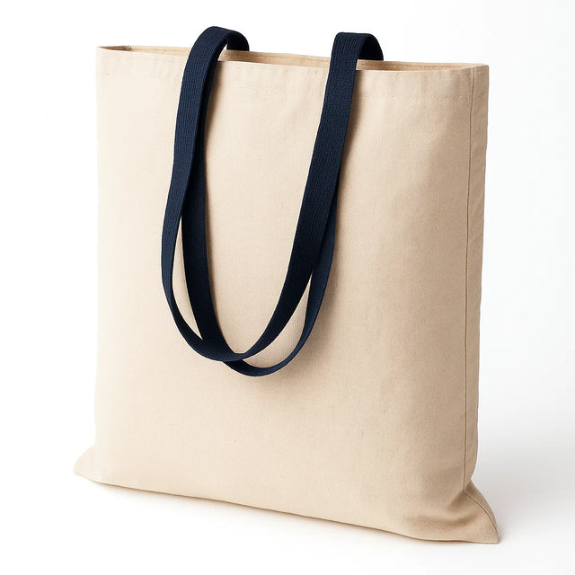 Baumwolltasche Ecru 380x420 mm 145 g dunkelblau Griff: 70 cm