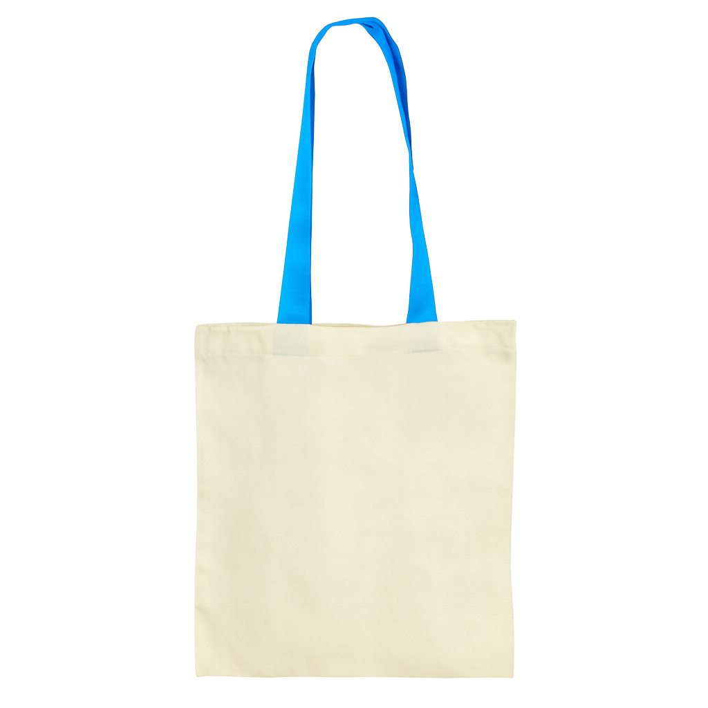 Ecru Baumwolltasche 36x40cm 220g/m2 mit verstärktem blauem Griff