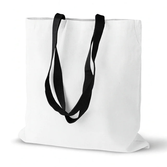 Baumwolltasche Weiß 380x420 mm 380 g schwarz Griff: 70 cm