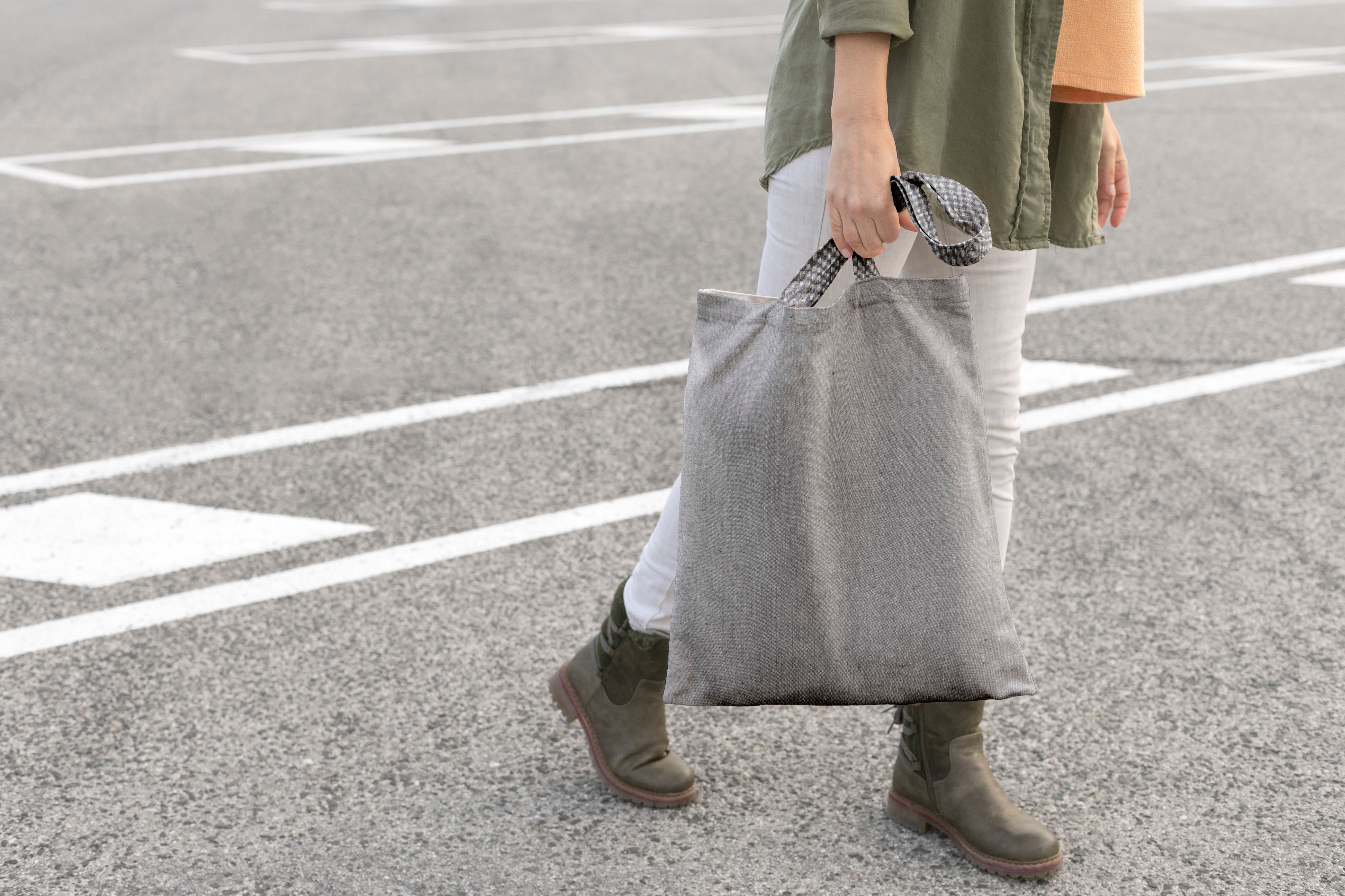 Baumwolltasche Grau Recycling 380x420 mm 145 g Griff: 70 cm