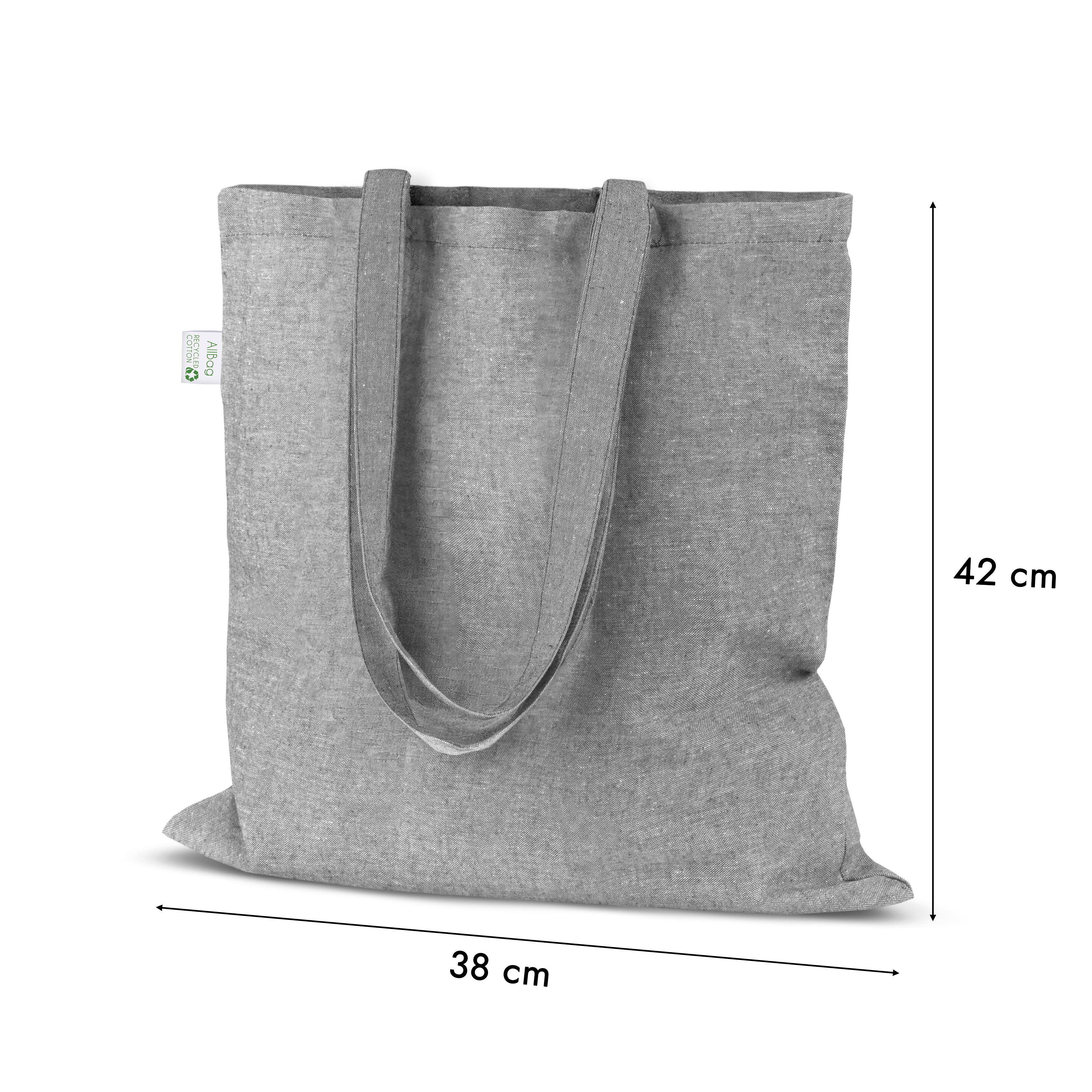 Baumwolltasche Grau Recycling 380x420 mm 145 g Griff: 70 cm