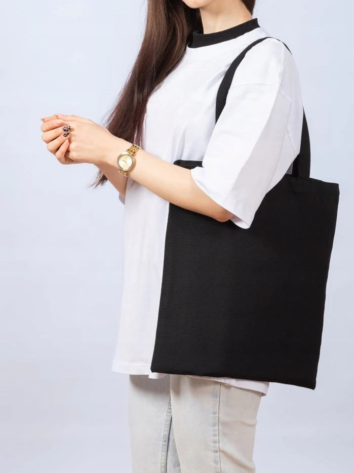 Baumwolltasche Schwarz mit langem Griff 38x12x35cm