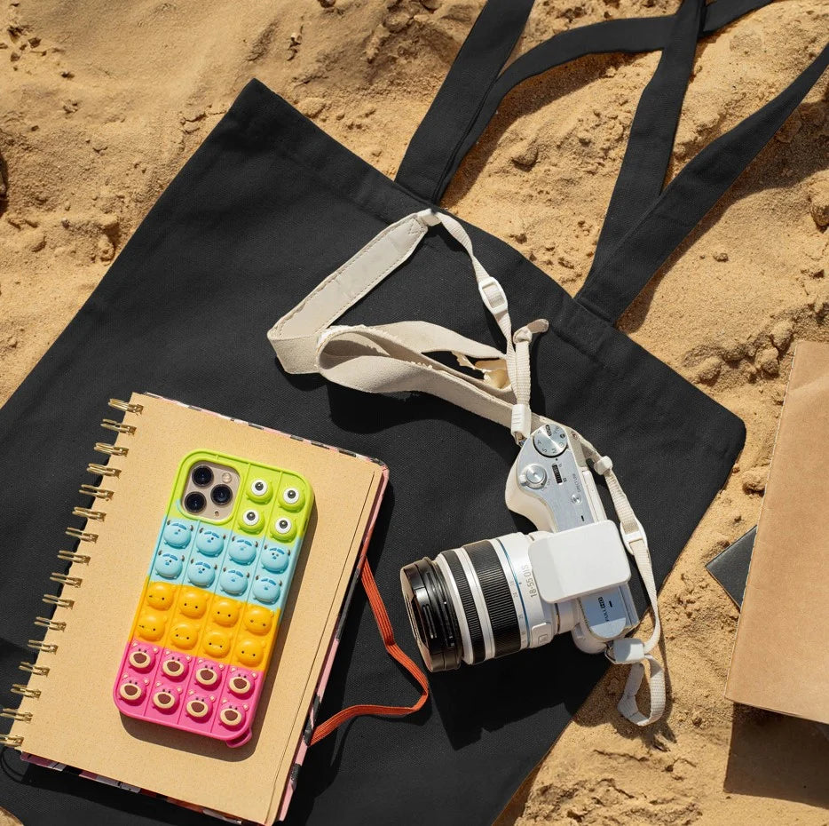 Baumwolltasche Schwarz mit langem Griff 38x12x35cm