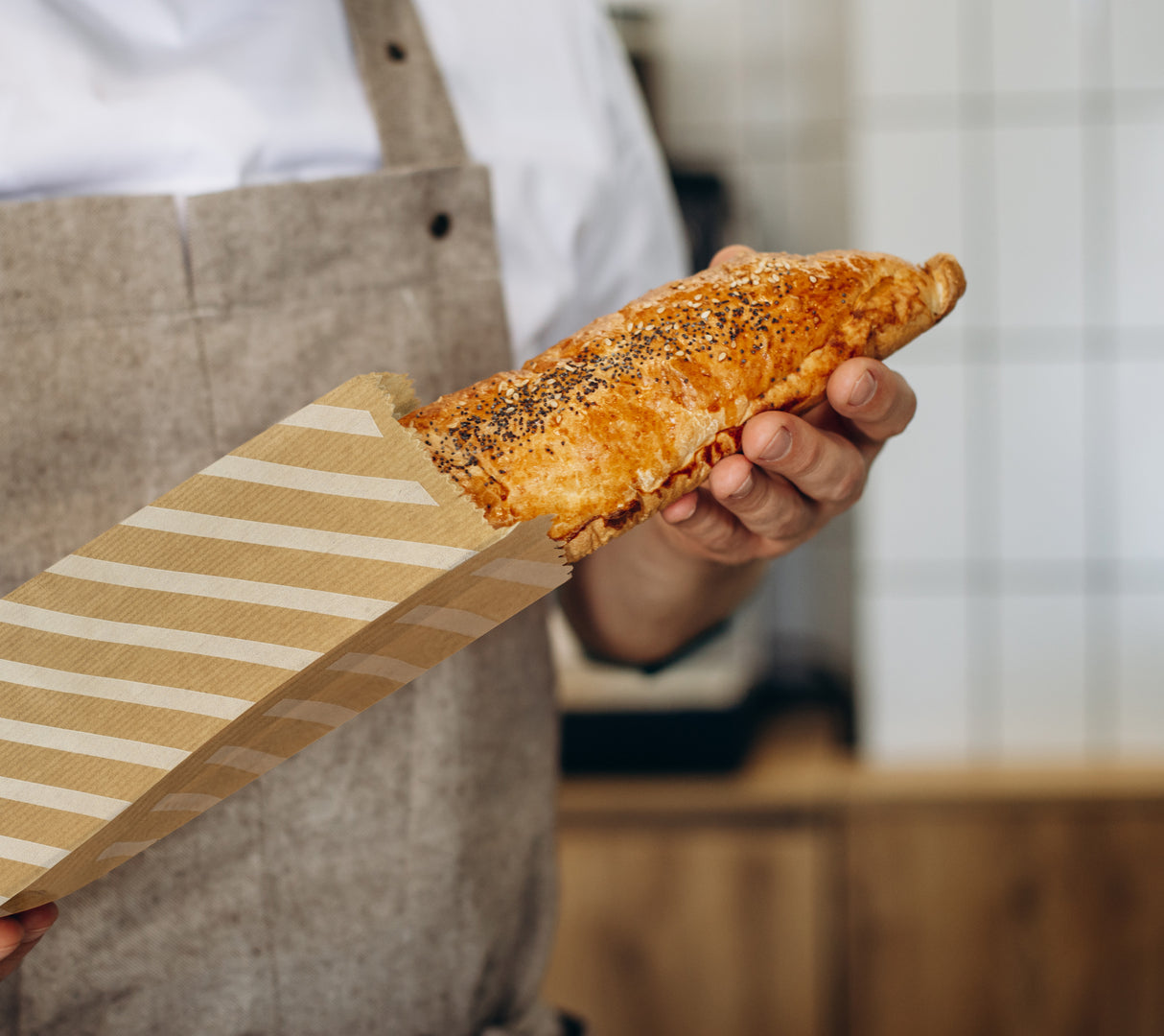 Faltenbeutel 120×210 mm gestreift – Braun – 25 Stück