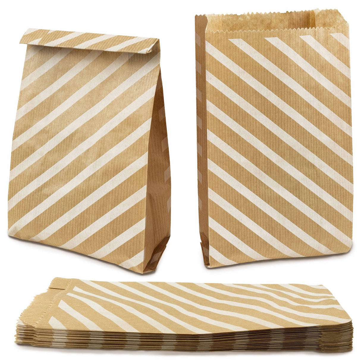 Faltenbeutel 120×210 mm gestreift – Braun – 25 Stück