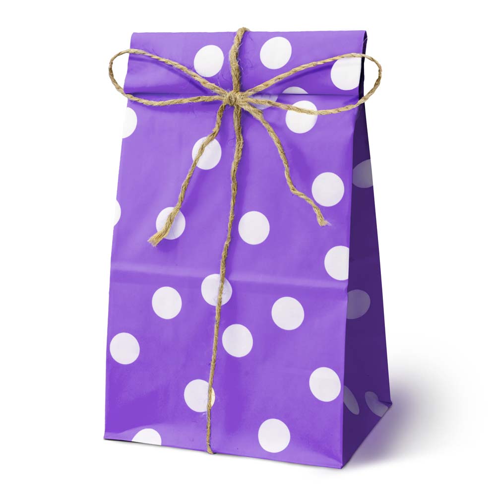 Papiertüten ohne Griff 100x70x280mm mit Tupfen - Violett - 10 Stück