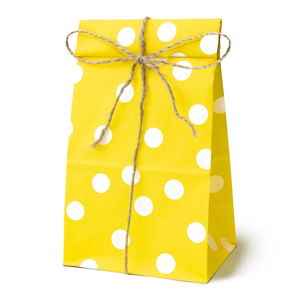 Papiertüten ohne Griff 100x70x280mm mit Tupfen - Gelb - 10 Stück