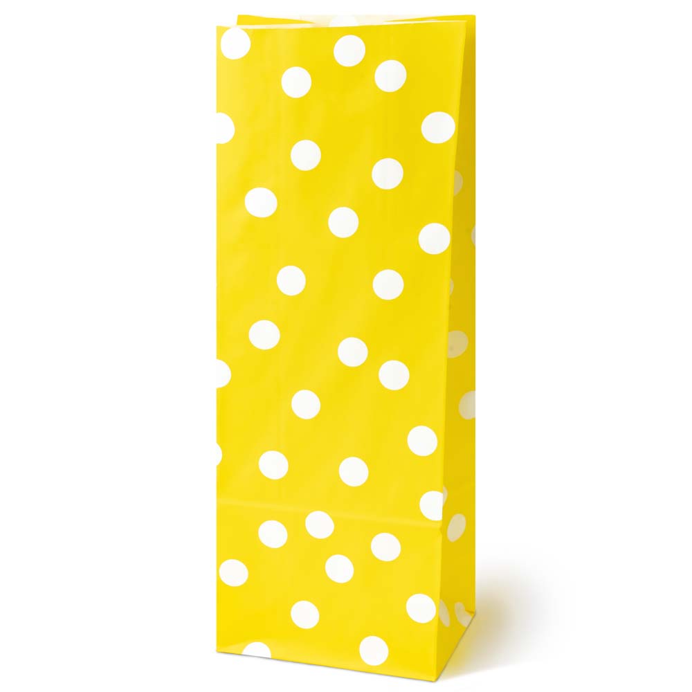 Blockbodenbeutel 11+7x28 cm, 70 g/m², gelb, mit Punkten, 10 Stück