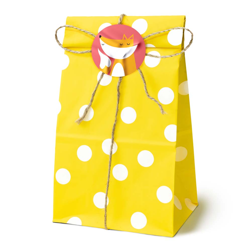 Papiertüten ohne Griff 100x70x280mm mit Tupfen - Gelb - 10 Stück