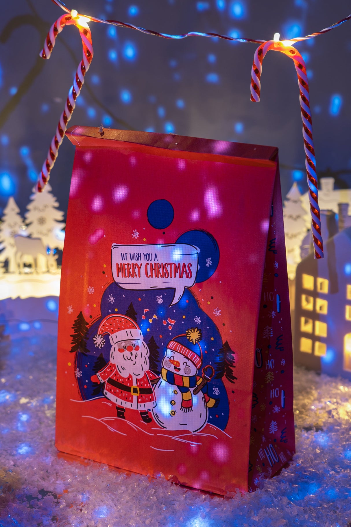 Wir wünschen Ihnen frohe Weihnachten rote Papiertüte 160x80x270mm