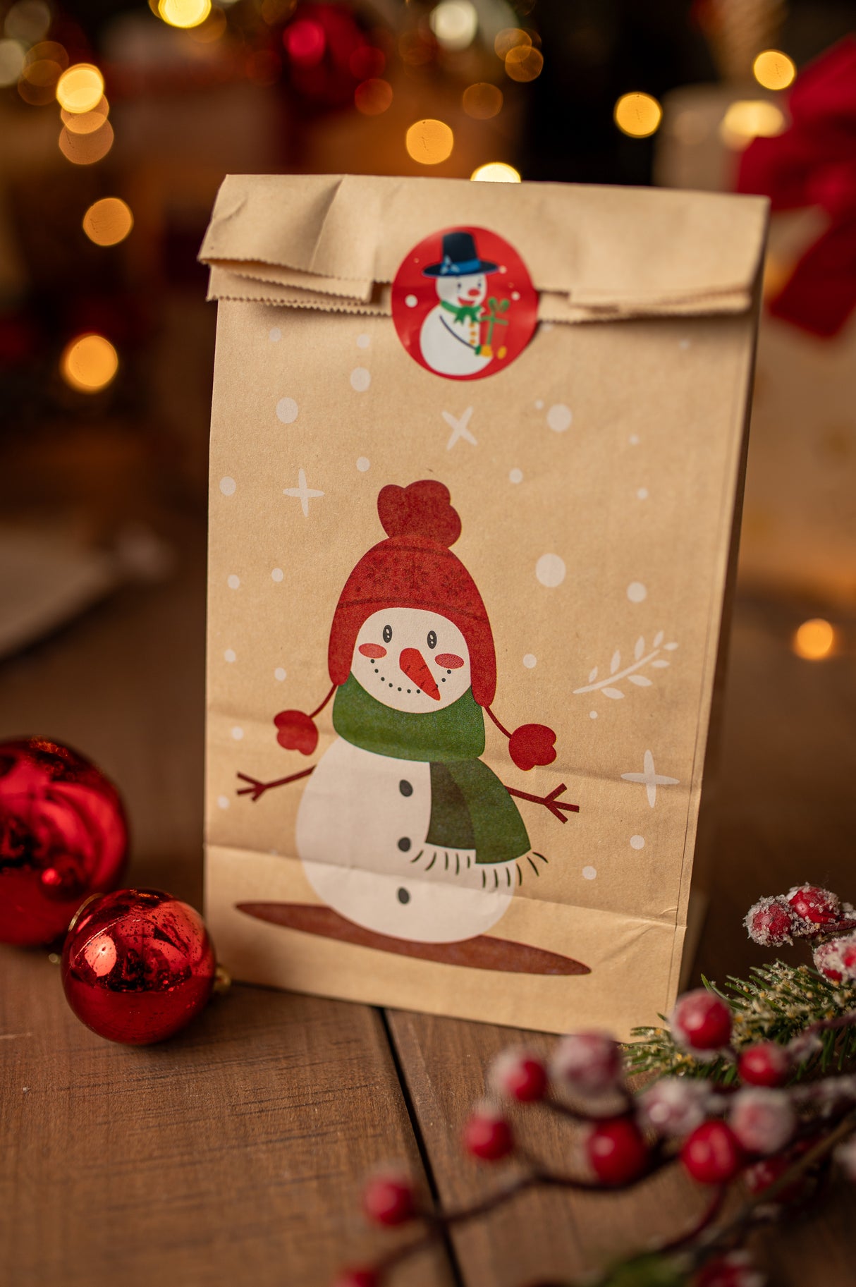 Papiertüte 240x80x13mm braun Weihnachtsmuster 4St.