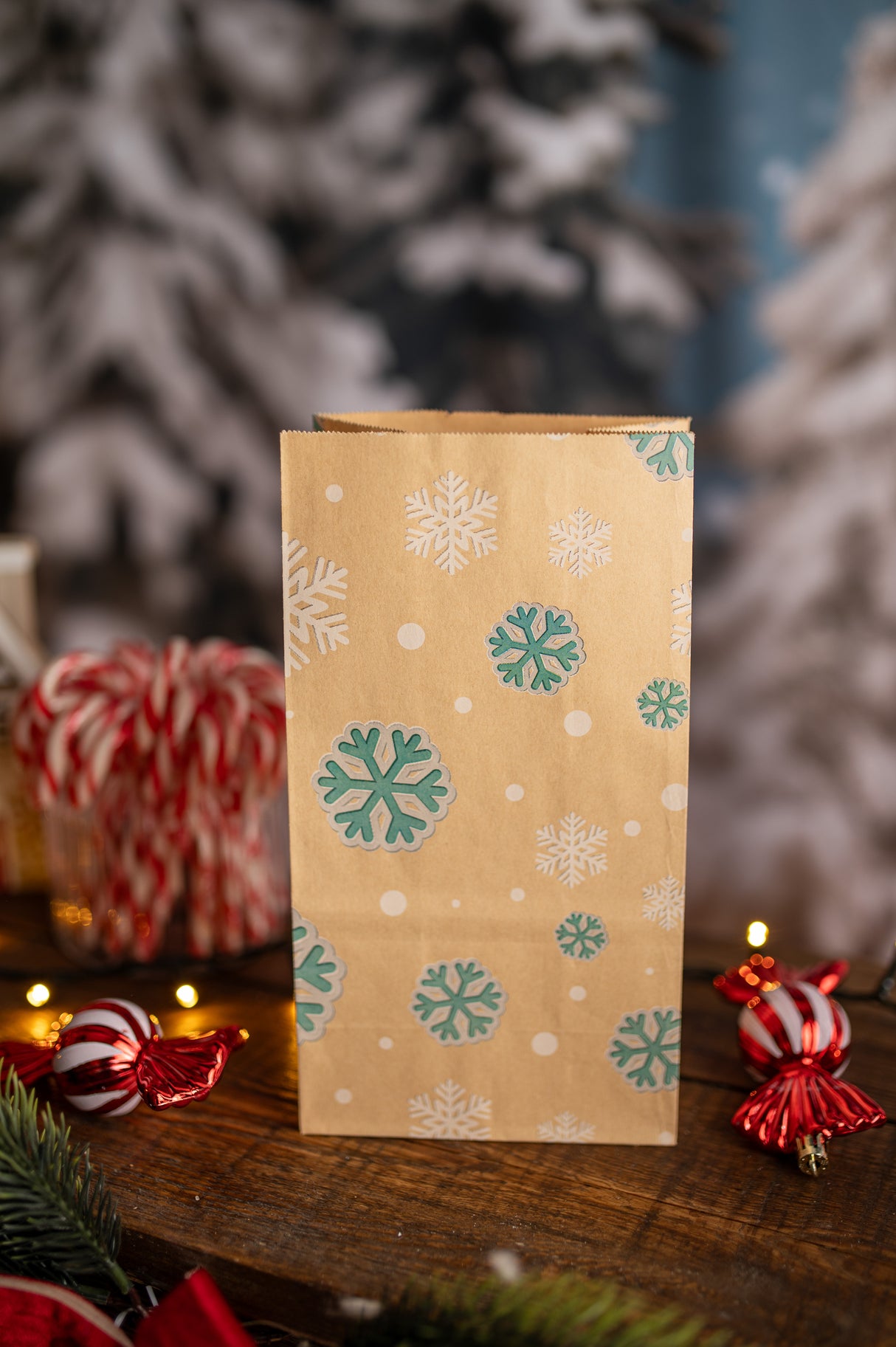 Papiertüte 240x80x13mm braun Weihnachtsmuster 4St.