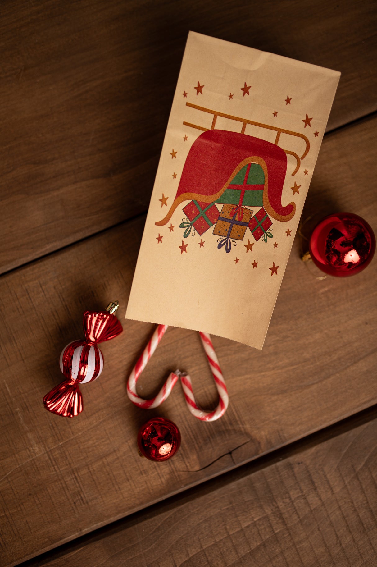 Papiertüte 240x80x13mm braun Weihnachtsmuster 4St.