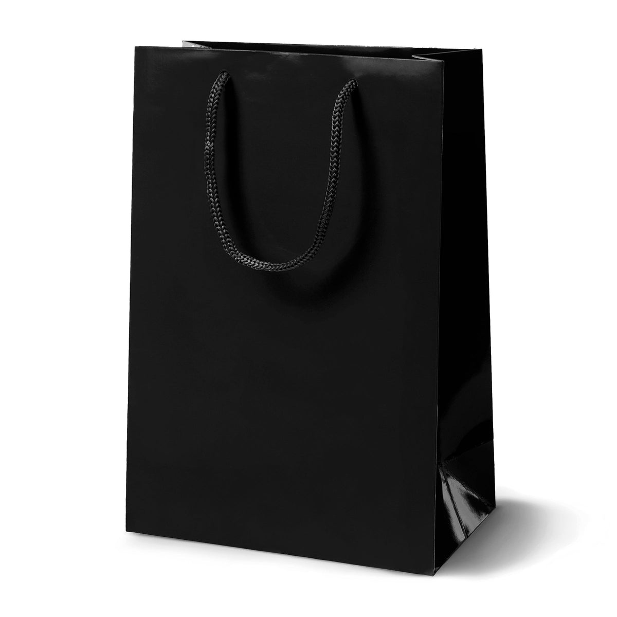 Laminierte Papiertragetasche mit PP-Kordel 24+9x32 cm, 170 g/m², schwarz