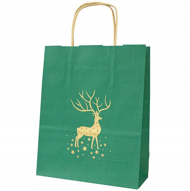 Weihnachtspapiertüte 180x80x225 Grünes Rentier 5St