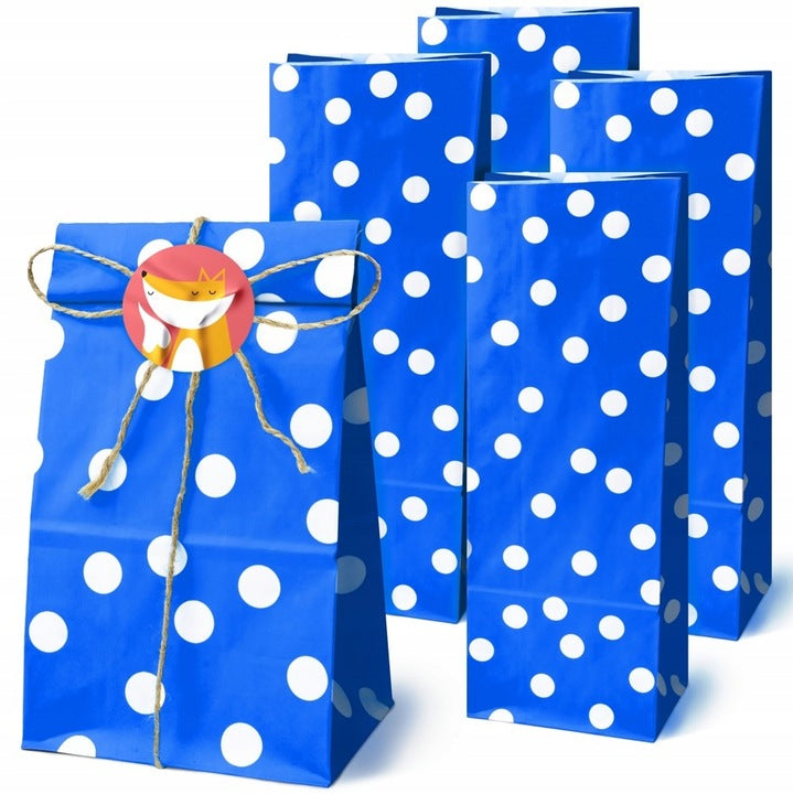 Papiertüten ohne Griff 100x70x280mm mit Tupfen - Blau - 10 Stück