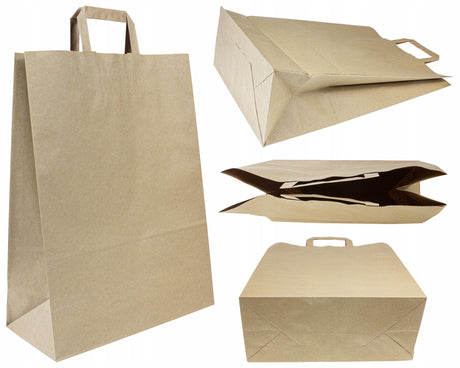 Papiertüte mit flachem Griff 320x140x420mm Braun