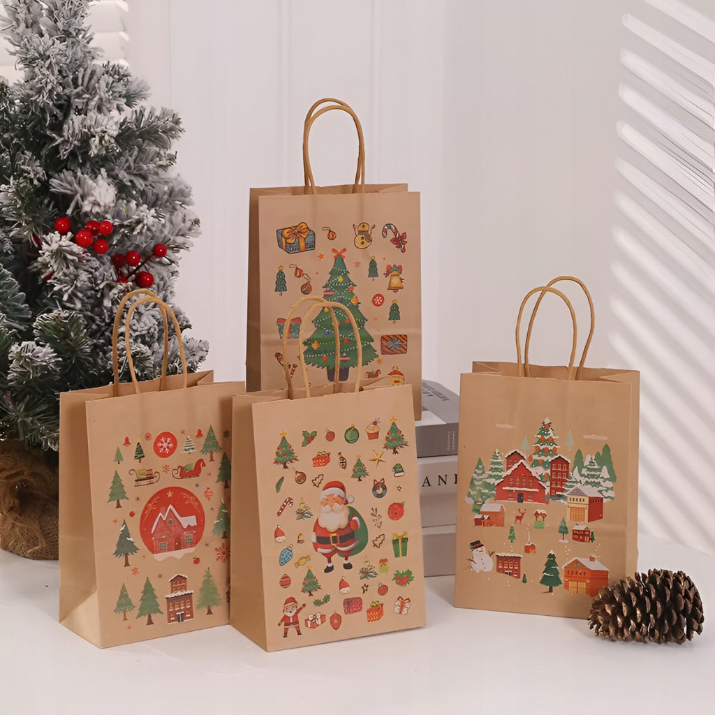 Papiertüte mit gedrehtem Henkel 270x110x210mm braun Weihnachtsmuster 4St.