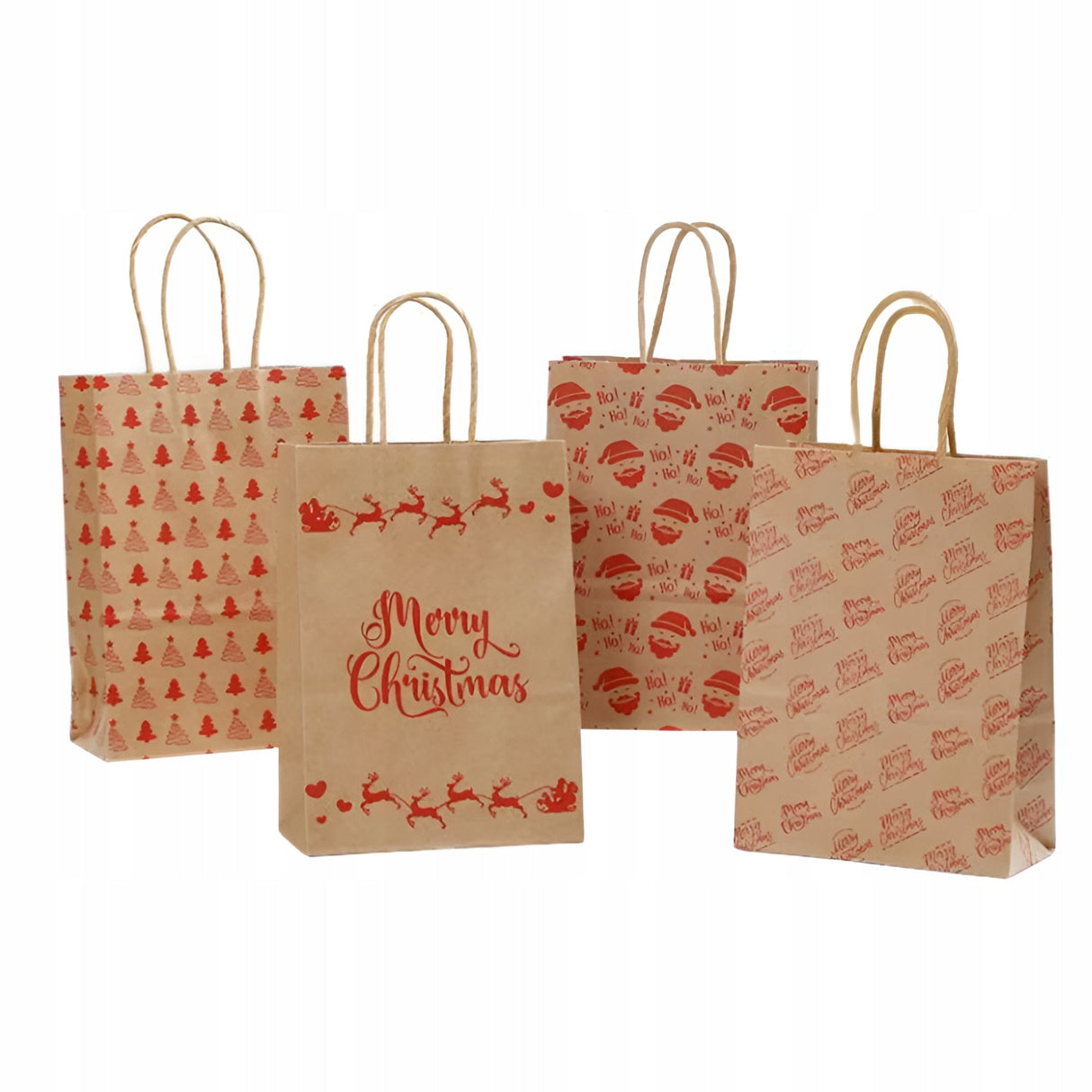 Papiertüte mit gedrehtem Henkel 330x120x260mm braun Weihnachtsmuster 4St.