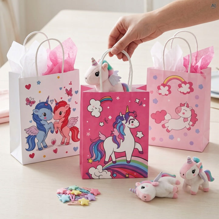 Papiertüte mit gedrehtem Tragegriff 150 x 80 x 210 mm – Einhorn