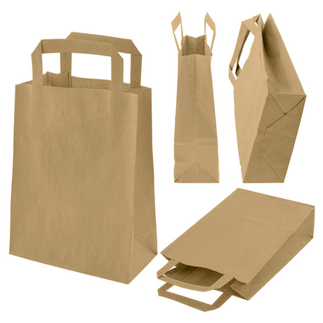 Papiertüte mit flachem Griff 180x80x230mm Braun