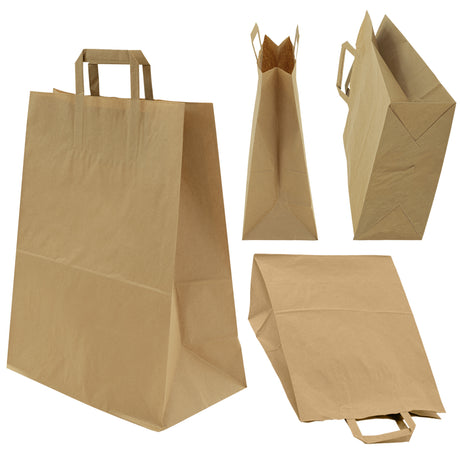 Papiertüte mit flachem Griff 320x160x390mm Braun