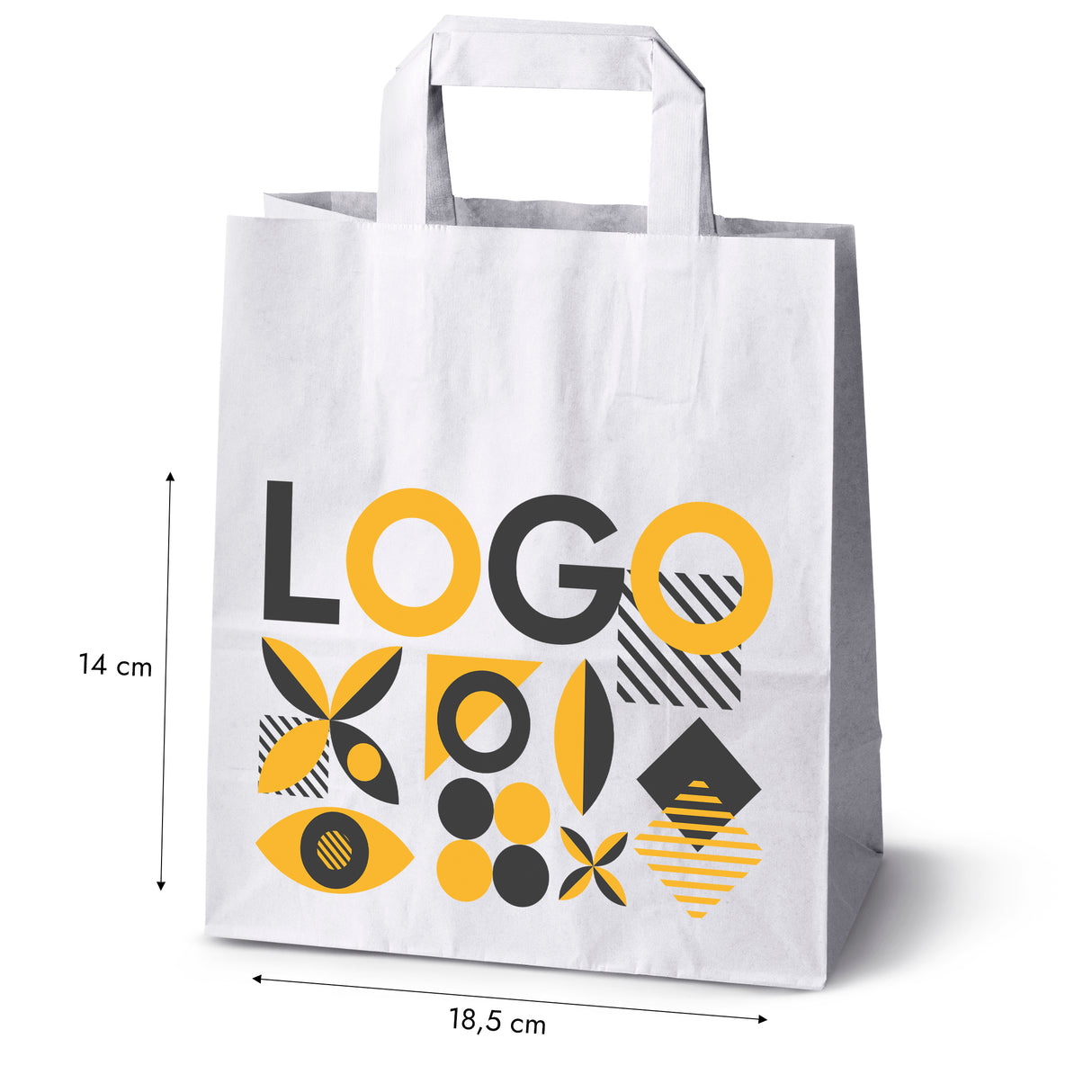 Bedruckte Papiertüte 220x110x245mm Weiß ab 50 Stk.