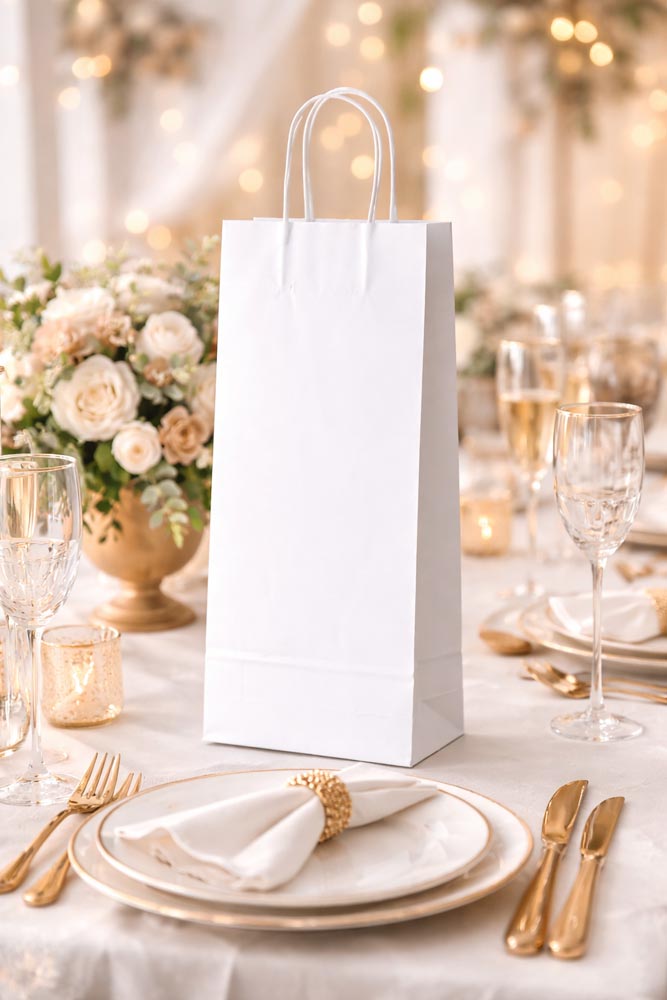 Papiertüte mit gedrehtem Tragegriff, 160 x 90 x 390 mm – Weiß