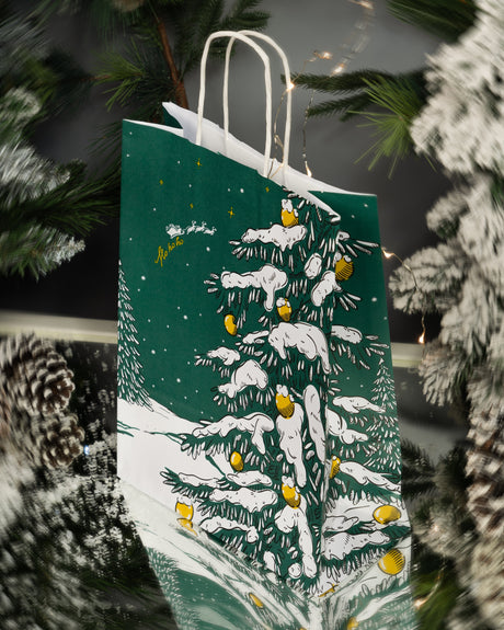 Weihnachtspapiertüte 240x100x320mm Grüner Weihnachtsbaum