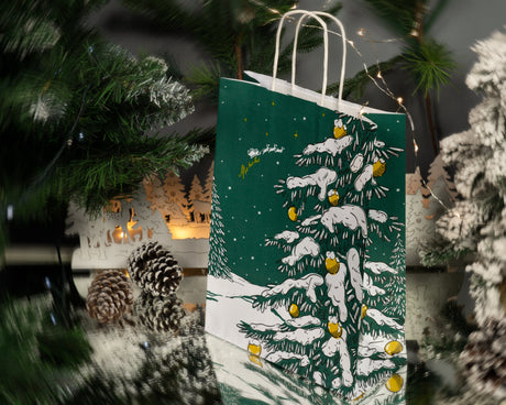 Weihnachtspapiertüte 240x100x320mm Grüner Weihnachtsbaum