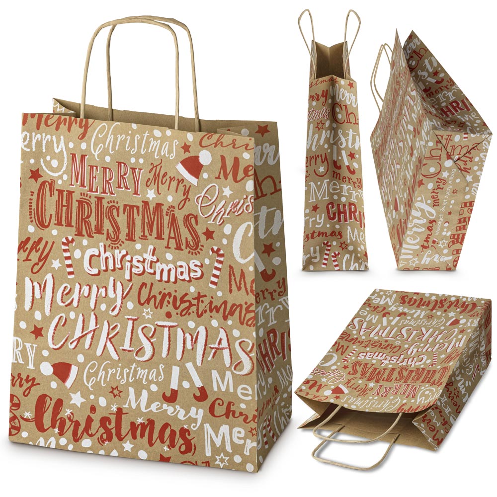 Weihnachtspapiertüte 240x100x320mm Frohe Weihnachten