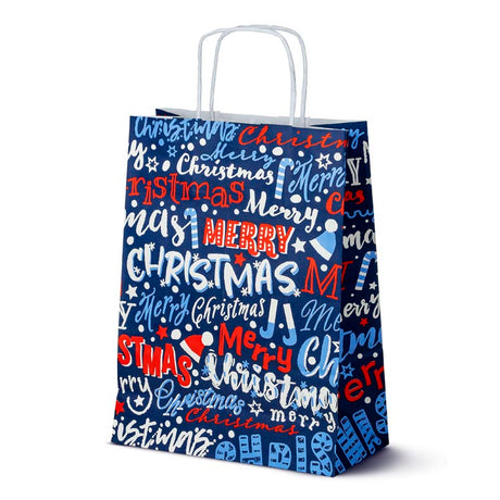 Weihnachtspapiertüte 240x100x320mm Marineblau Frohe Weihnachten