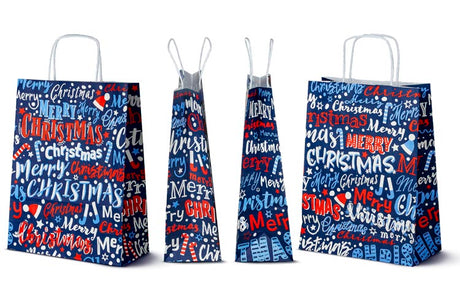 Weihnachtspapiertüte 240x100x320mm Marineblau Frohe Weihnachten