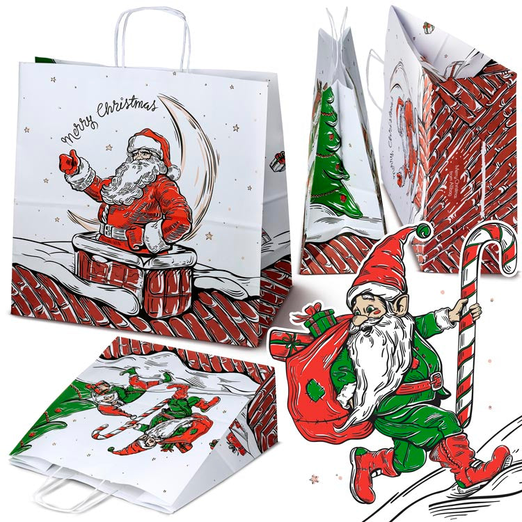 Papiertüte mit gedrehtem Henkel 400x180x390mm weiß Weihnachtsmann 5St