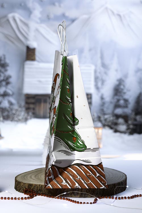 Weihnachtspapiertüte 400x180x390 mm Weihnachtsmann und Elf