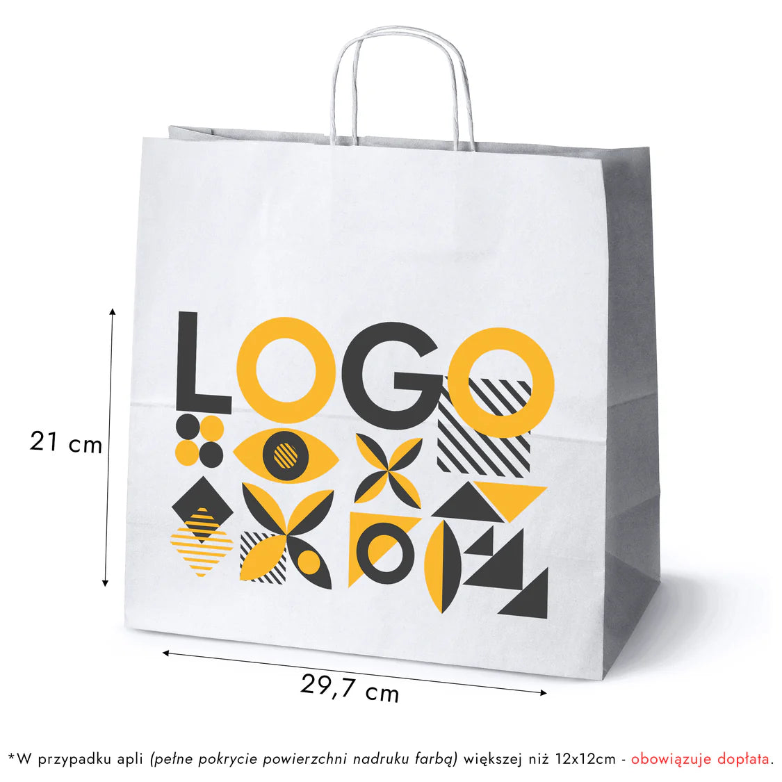 Bedruckte Papiertüte 400x180x390mm Weiß ab 50 Stk.