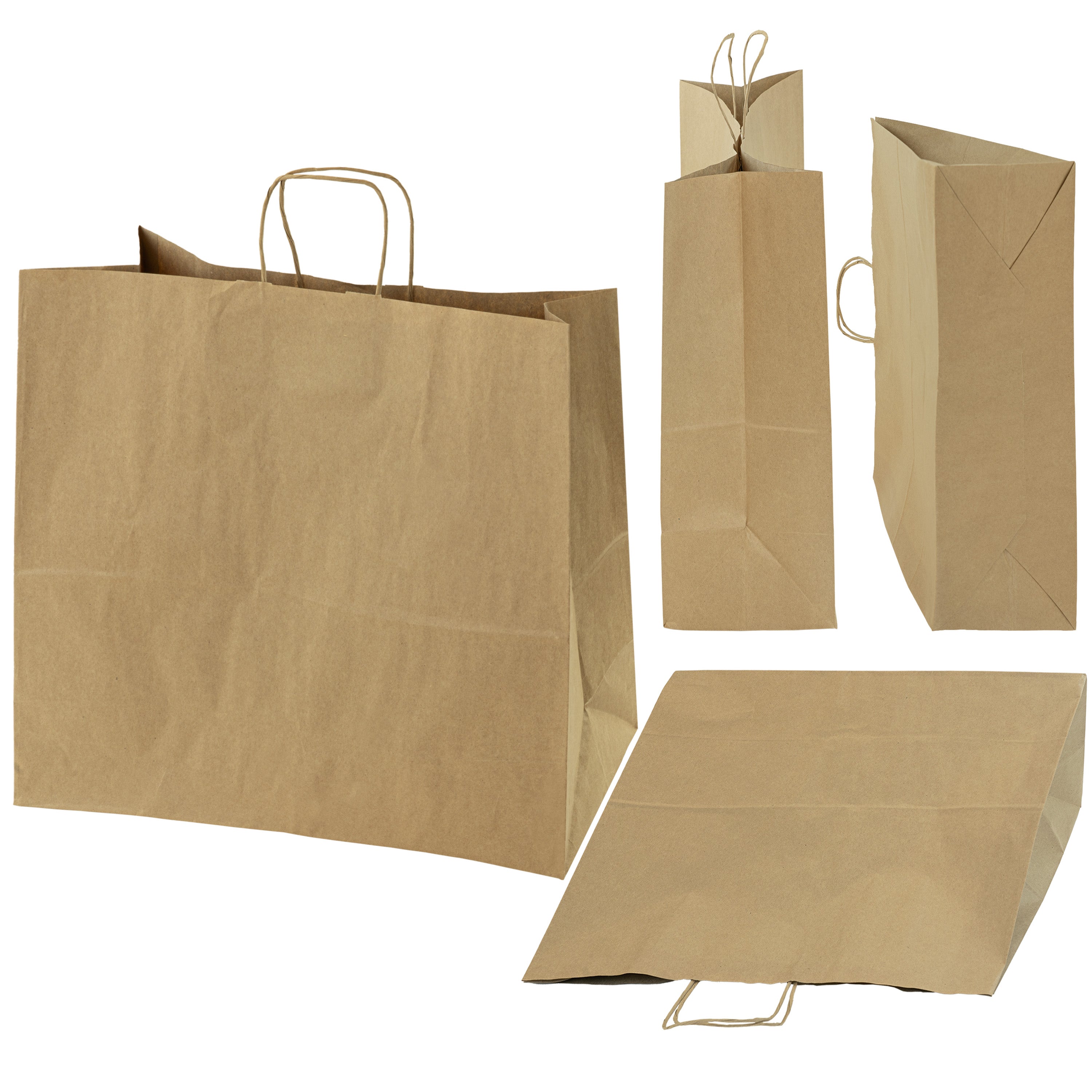 Papiertüte mit gedrehtem Griff 500x180x390mm Braun