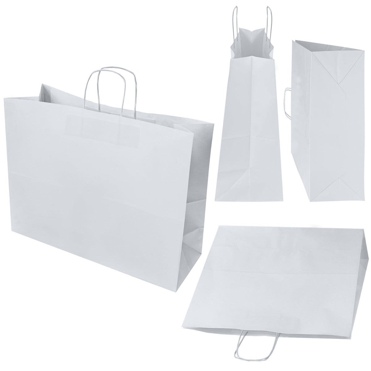 Papiertüte mit gedrehtem Tragegriff, 500 × 180 × 390 mm – Weiß