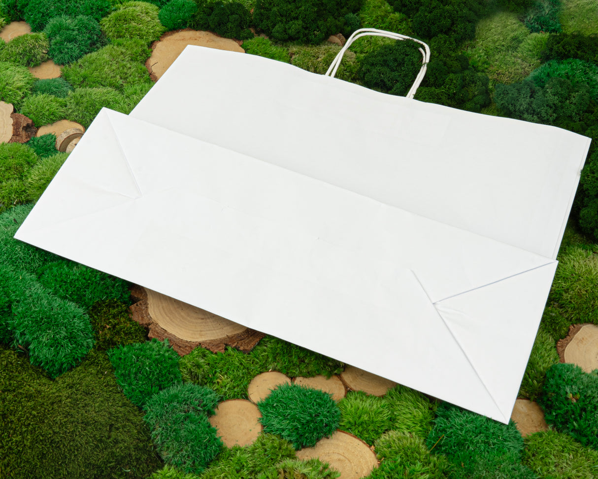 Papiertüte mit gedrehtem Griff 500x180x390mm Weiß