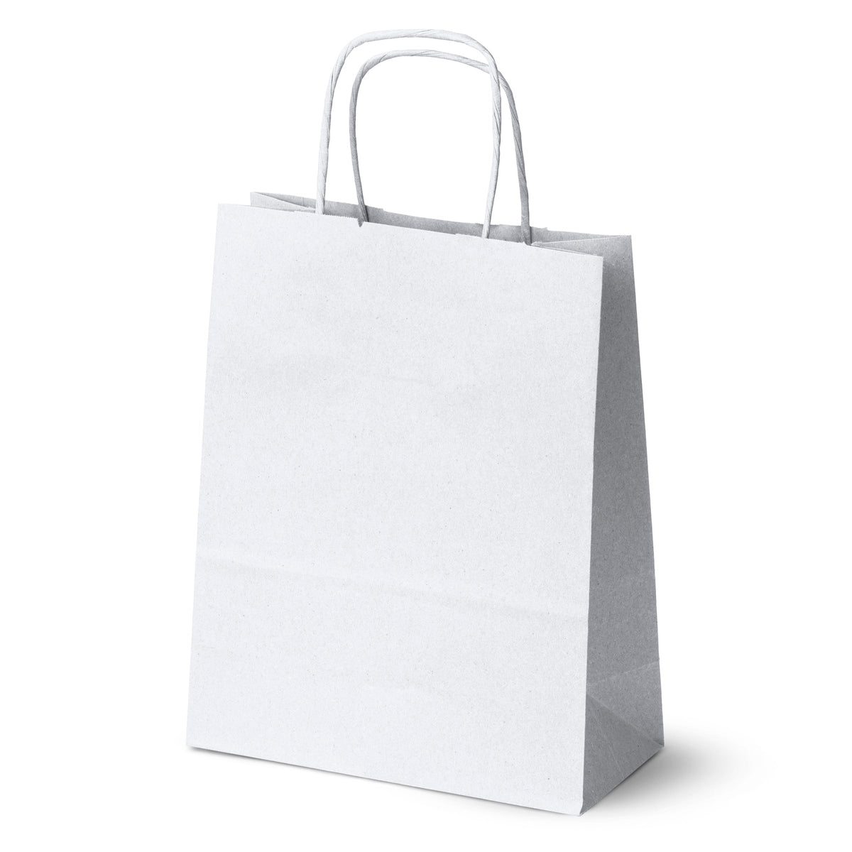 Papiertüte mit gedrehtem Tragegriff, 180 x 80 x 225 mm – Weiß