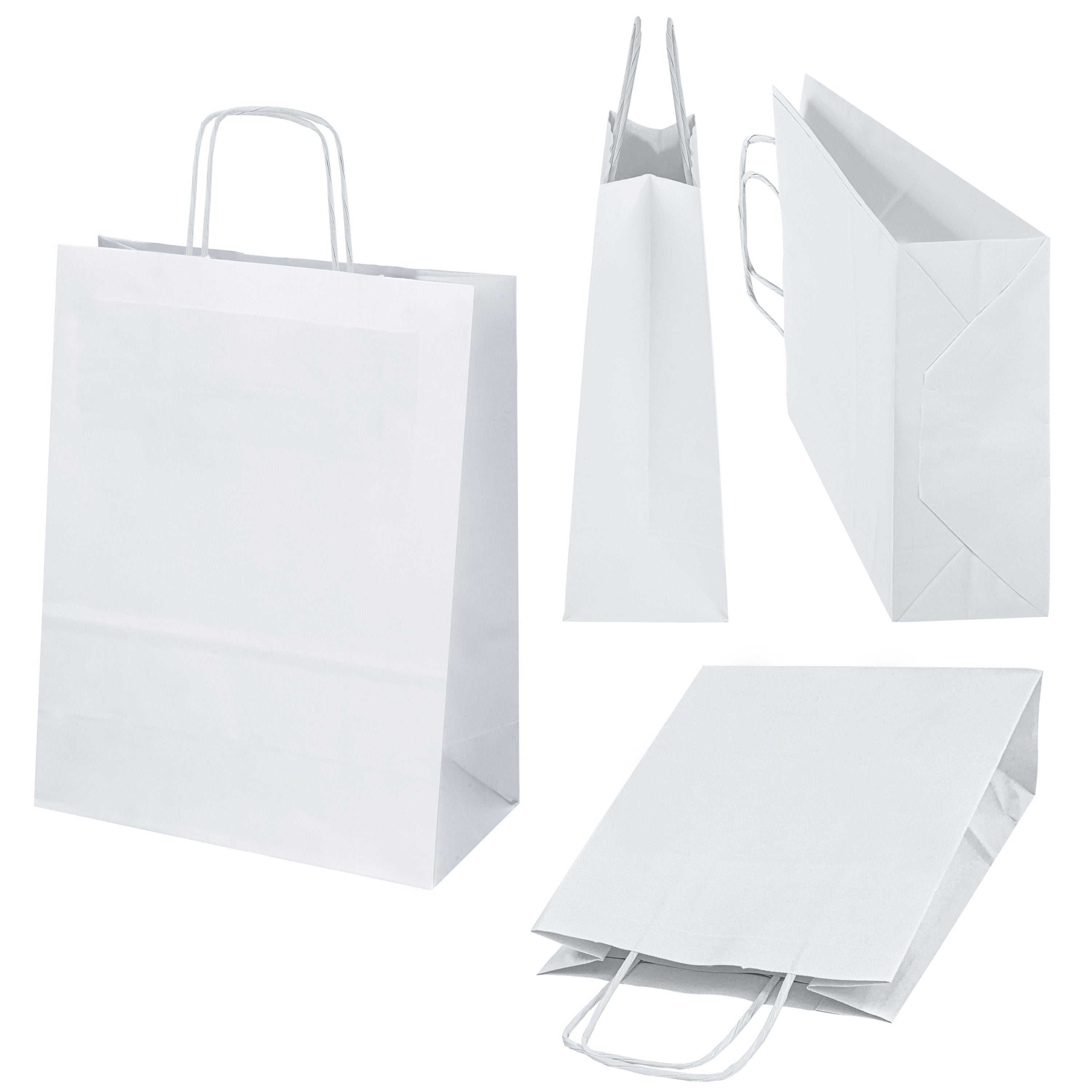 Papiertüte mit gedrehtem Griff 180x80x225mm Weiß