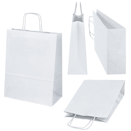 Papiertüte mit gedrehtem Griff 180x80x225mm Weiß