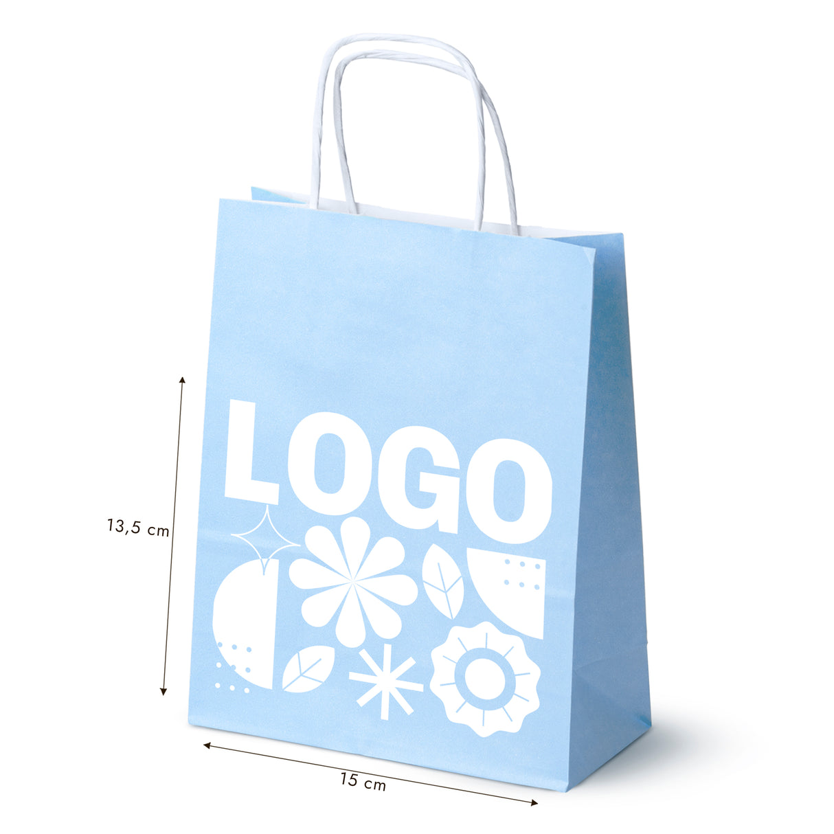 Bedruckte Papiertüte 180x80x225mm Pastell Blau ab 50 Stk.