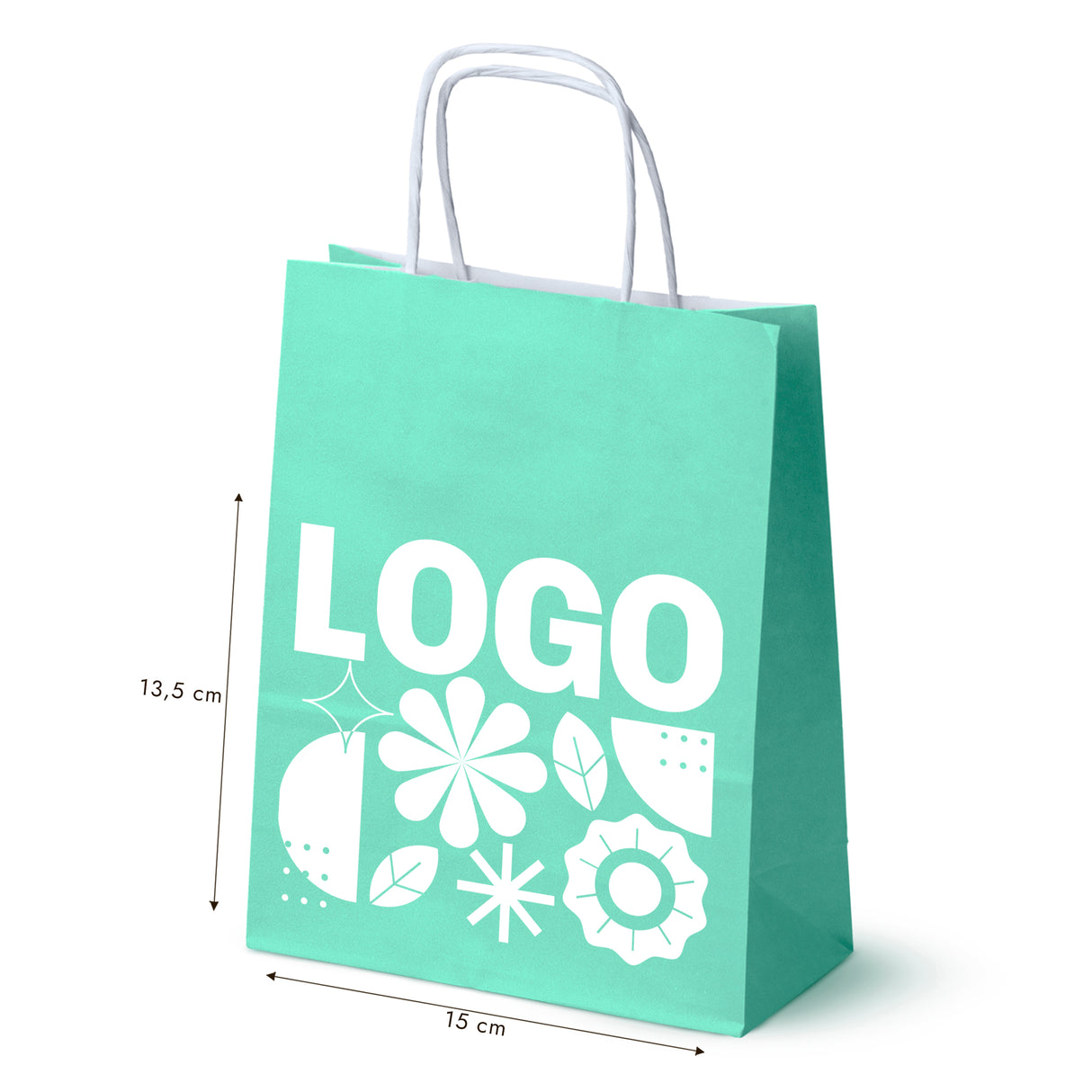 Bedruckte Papiertüte 180x80x225mm Pastell Grün ab 50 Stk.